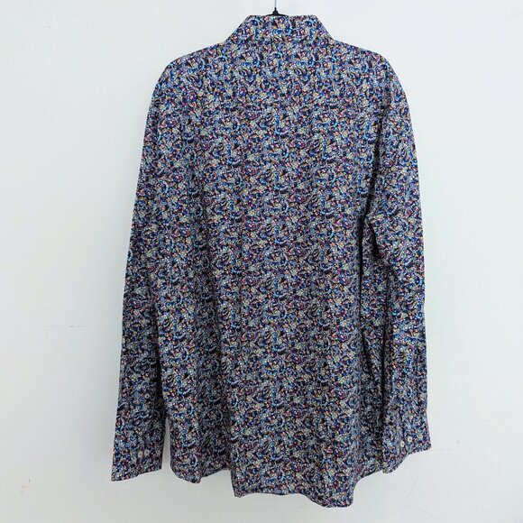 Alan Flusser Shirt Men's XXL Blue Floral Casual Cotton Button Up Long Sleeve - Picture 2 of 9